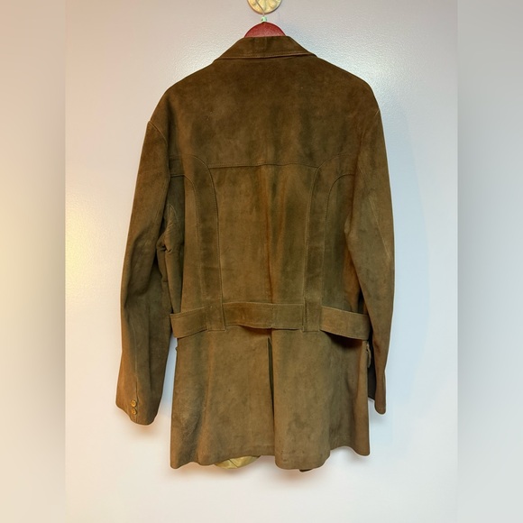 Men's Vintage Brown Suede Jacket, belt and pockets, L - Picture 3 of 16